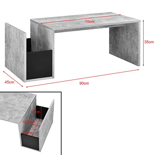 [en.casa] Mesa de Centro Bollnäs 90 x 45 x 35 cm con Compartimento Lateral Mesa de Salón Auxiliar Mesa Baja Mesa de Café o Té Efecto hormigón Compartimento Negro