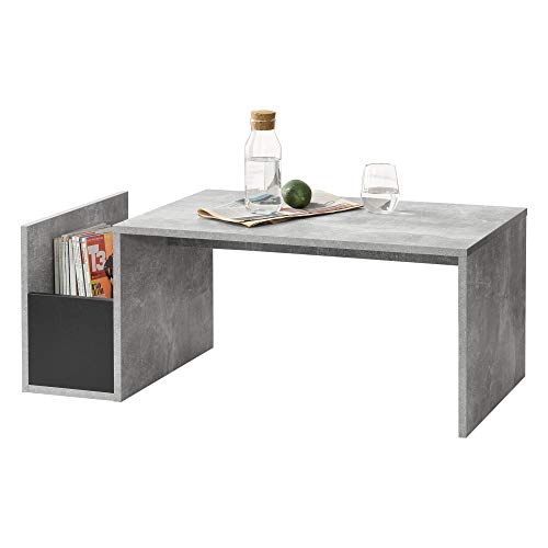 [en.casa] Mesa de Centro Bollnäs 90 x 45 x 35 cm con Compartimento Lateral Mesa de Salón Auxiliar Mesa Baja Mesa de Café o Té Efecto hormigón Compartimento Negro