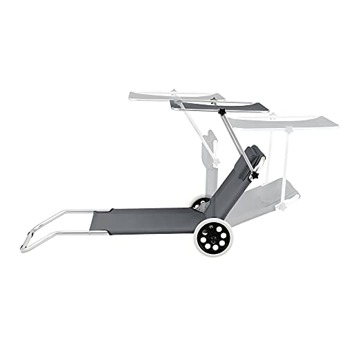 [en.casa] Tumbona con 2 Ruedas Lazkano 150 x 62 cm Silla de Playa con Parasol Respaldo Ajustable para Jardín Terraza Patio Piscina Playa hasta 110 kg Gris Oscuro