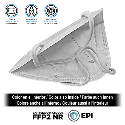 ENERGY BALANCE 10u. Mascarilla FFP2 Homologada Color Gris , Certificado CE 2163 (10-GREY)