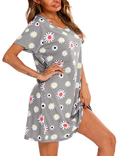 ENJOYNIGHT Camisón de algodón de manga corta para mujer, para verano, ropa de dormir, flores, S-M