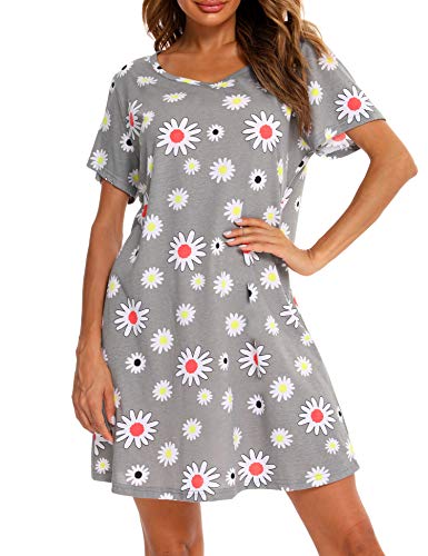 ENJOYNIGHT Camisón de algodón de manga corta para mujer, para verano, ropa de dormir, flores, S-M