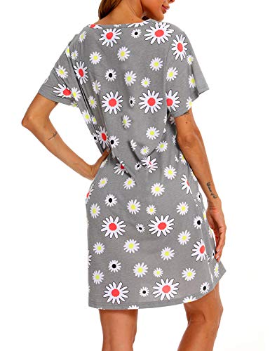 ENJOYNIGHT Camisón de algodón de manga corta para mujer, para verano, ropa de dormir, flores, S-M