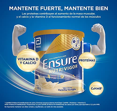 Ensure Nutrivigor - Complemento Alimenticio para Adultos, con HMB, Proteínas, Vitaminas y Minerales, como el Calcio - Sabor Vainilla - 400 g