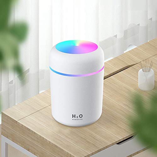 Entweg Humidificador de Niebla, 300 ml, con Luz Nocturna Colorida Portátil, Apagado Automático Silencioso, Alimentado por USB para el Dormitorio, la Oficina, Casa,Coche