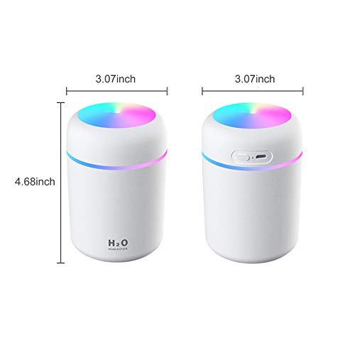 Entweg Humidificador de Niebla, 300 ml, con Luz Nocturna Colorida Portátil, Apagado Automático Silencioso, Alimentado por USB para el Dormitorio, la Oficina, Casa,Coche