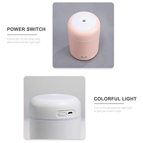 Entweg Humidificador de Niebla, 300 ml, con Luz Nocturna Colorida Portátil, Apagado Automático Silencioso, Alimentado por USB para el Dormitorio, la Oficina, Casa,Coche