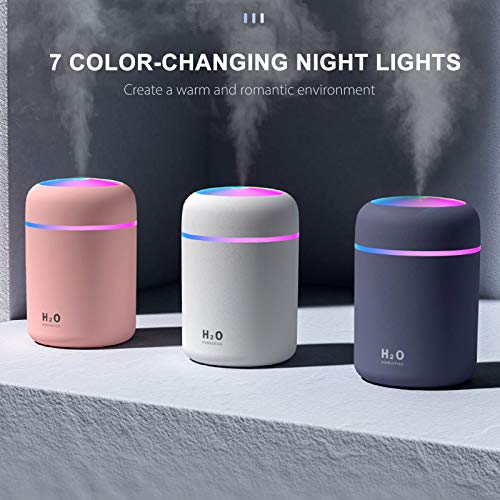 Entweg Humidificador de Niebla, 300 ml, con Luz Nocturna Colorida Portátil, Apagado Automático Silencioso, Alimentado por USB para el Dormitorio, la Oficina, Casa,Coche