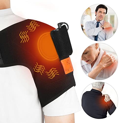 Envoltura de hombros calefactados, 3 ajustes de calor, soporte de soporte de almohadilla de vibración de calefacción para el manguito del rotador, cápsula de juntas y lesión en el tendón de bíceps