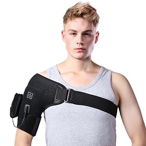 Envoltura de hombros calefactados, 3 ajustes de calor, soporte de soporte de almohadilla de vibración de calefacción para el manguito del rotador, cápsula de juntas y lesión en el tendón de bíceps