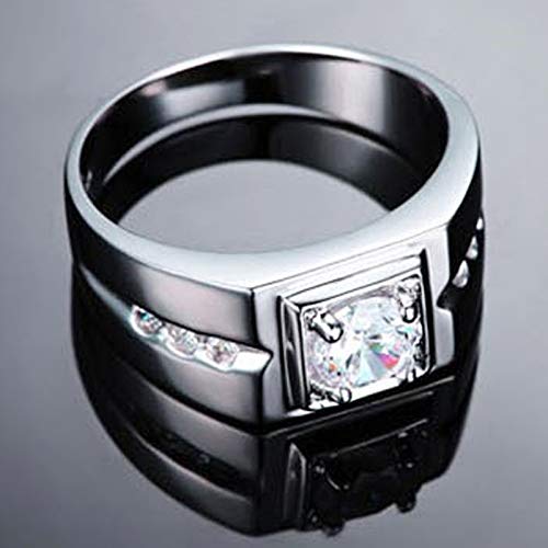 ENYU Anillo,Anillos para Hombres Anillos, Circonita cúbica Compromiso de Boda Joyas Confort con baño de Plata para papá Novio Hombre Joven, Esposo
