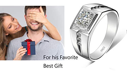 ENYU Anillo,Anillos para Hombres Anillos, Circonita cúbica Compromiso de Boda Joyas Confort con baño de Plata para papá Novio Hombre Joven, Esposo