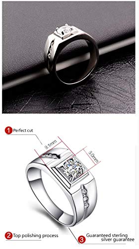 ENYU Anillo,Anillos para Hombres Anillos, Circonita cúbica Compromiso de Boda Joyas Confort con baño de Plata para papá Novio Hombre Joven, Esposo