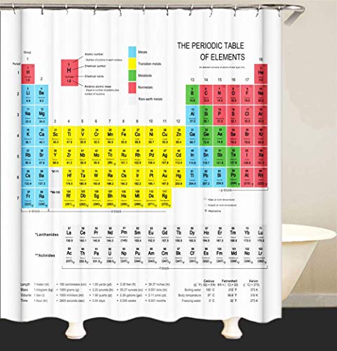 Enzege Cortina de Baño con la Tabla Periódica de los Elementos, Tela Resistente al Agua, 180 cm x 180cm