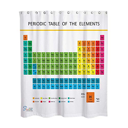 Enzege Cortina de Baño con la Tabla Periódica de los Elementos, Tela Resistente al Agua, 180 cm x 180cm