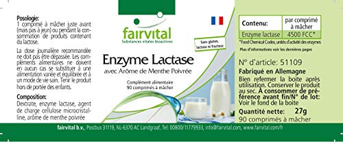 Enzima Lactasa - Ayuda contra la intolerancia a la lactosa - Dosis elevada - 90 Comprimidos masticables - Calidad Alemana