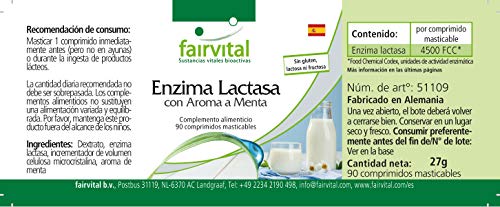 Enzima Lactasa - Ayuda contra la intolerancia a la lactosa - Dosis elevada - 90 Comprimidos masticables - Calidad Alemana
