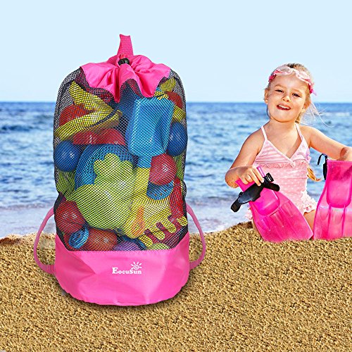 Eocusun Bolsa de Juguetes para la Playa, Bolsa de Malla Grande Bolsas de Almacenamiento para Niños Juguetes con Cordón Durable Mochila para Nadar y Bolsa de Piscina Paquetes (Rosa Fuerte)