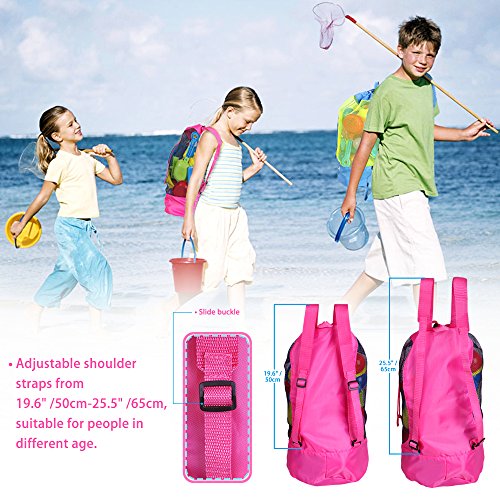 Eocusun Bolsa de Juguetes para la Playa, Bolsa de Malla Grande Bolsas de Almacenamiento para Niños Juguetes con Cordón Durable Mochila para Nadar y Bolsa de Piscina Paquetes (Rosa Fuerte)