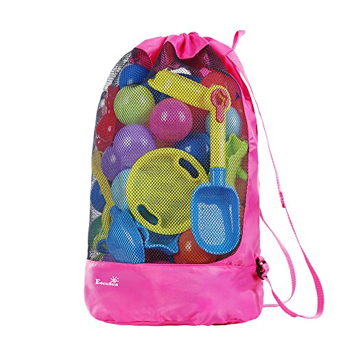Eocusun Bolsa de Juguetes para la Playa, Bolsa de Malla Grande Bolsas de Almacenamiento para Niños Juguetes con Cordón Durable Mochila para Nadar y Bolsa de Piscina Paquetes (Rosa Fuerte)