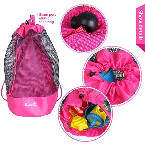Eocusun Bolsa de Juguetes para la Playa, Bolsa de Malla Grande Bolsas de Almacenamiento para Niños Juguetes con Cordón Durable Mochila para Nadar y Bolsa de Piscina Paquetes (Rosa Fuerte)