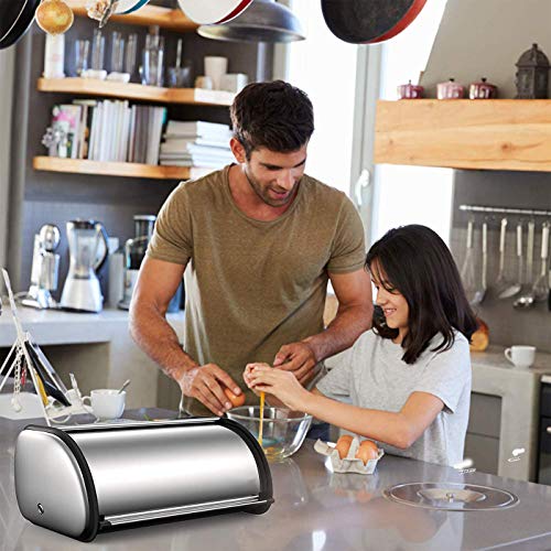 e!Orion Panera Acero Inoxidable, Panera de Metal, Caja de Pan Recipiente con Tapa y Agujeros de Ventilación, Almacenamiento de Cocina (35 x 24 x 16 cm)