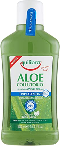 Equilibra Cuidado Bucal, Colutorio Triple Acción a Base de Aloe Vera, Colutorio Calmante que Protege Contra las Bacterias, Contrarresta las Caries, el Sarro y las Enfermedades de las Encías, 500 ml
