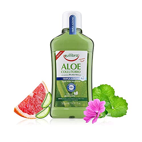Equilibra Cuidado Bucal, Colutorio Triple Acción a Base de Aloe Vera, Colutorio Calmante que Protege Contra las Bacterias, Contrarresta las Caries, el Sarro y las Enfermedades de las Encías, 500 ml