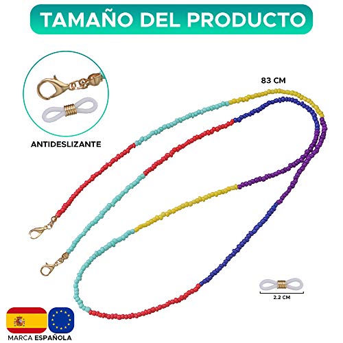ErenBros PACK 4 Cordones para gafas de perlas de colores - Sujeta mascarillas con mosquetones pequeños - Cuelga mascarillas (Colores aleatorios)