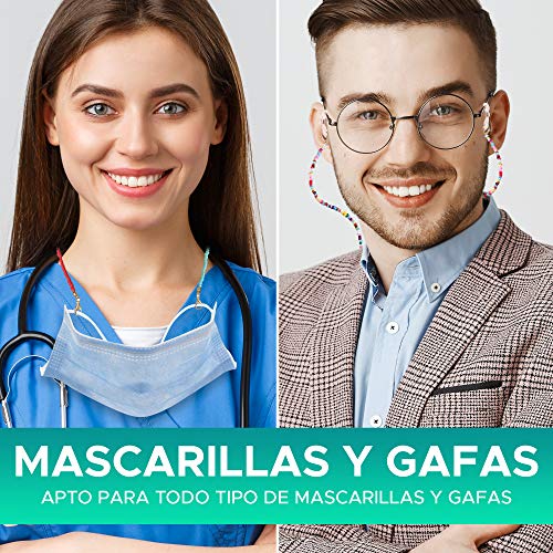 ErenBros PACK 4 Cordones para gafas de perlas de colores - Sujeta mascarillas con mosquetones pequeños - Cuelga mascarillas (Colores aleatorios)