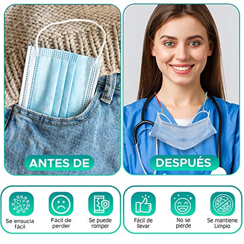 ErenBros PACK 4 Cordones para gafas de perlas de colores - Sujeta mascarillas con mosquetones pequeños - Cuelga mascarillas (Colores aleatorios)