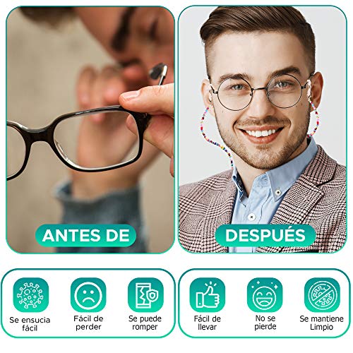 ErenBros PACK 4 Cordones para gafas de perlas de colores - Sujeta mascarillas con mosquetones pequeños - Cuelga mascarillas (Colores aleatorios)