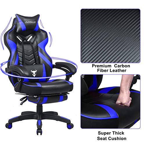 Ergonómica Silla computadora, Masaje Silla Gaming, Silla Gaming con Reposapiés, Silla Gaming Giratoria, Sillones de Oficina para Gamer, E-sports Sillas de juego para jugador, Silla de Racing (Azul)
