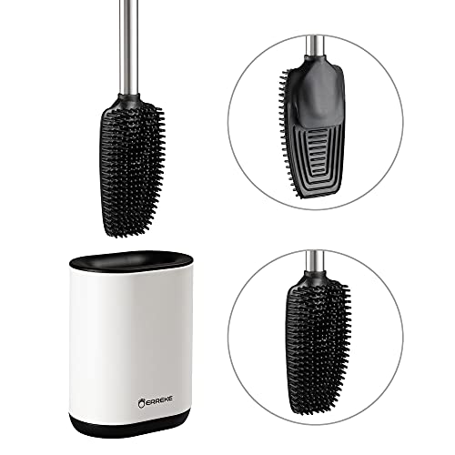 Erreke - Escobilla de Baño, Mango de Acero Inoxidable, Mas Higiénica, Escobilla WC Flexible, Moderna y Elegante, Antihuellas (Blanco Mate)