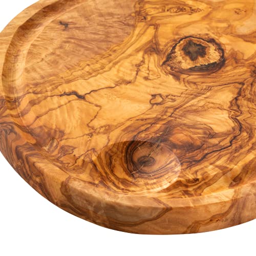 Erreke Tabla de Cortar de Madera Olivo Natural, Pieza Única, Tabla Cocina para Servir, Picar, Carne Barbacoa Queso Pan (39cm largo aprox, con ranura)