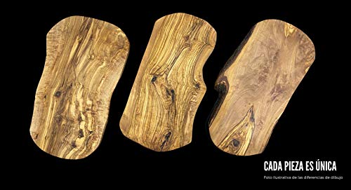 Erreke Tabla de Cortar de Madera Olivo Natural, Pieza Única, Tabla Cocina para Servir, Picar, Carne Barbacoa Queso Pan (39cm largo aprox, con ranura)