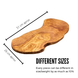 Erreke Tabla de Cortar de Madera Olivo Natural, Pieza Única, Tabla Cocina para Servir, Picar, Carne Barbacoa Queso Pan (50cm largo aprox)