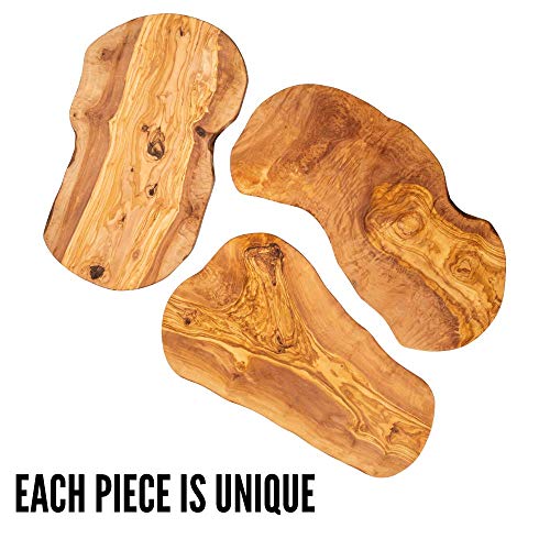 Erreke Tabla de Cortar de Madera Olivo Natural, Pieza Única, Tabla Cocina para Servir, Picar, Carne Barbacoa Queso Pan (50cm largo aprox)