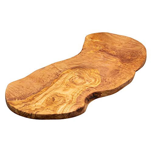 Erreke Tabla de Cortar de Madera Olivo Natural, Pieza Única, Tabla Cocina para Servir, Picar, Carne Barbacoa Queso Pan (50cm largo aprox)