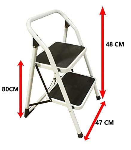 Escalera 2 peldaños Extra Anchos, Taburete Plegable, peldaños y Patas Antideslizantes