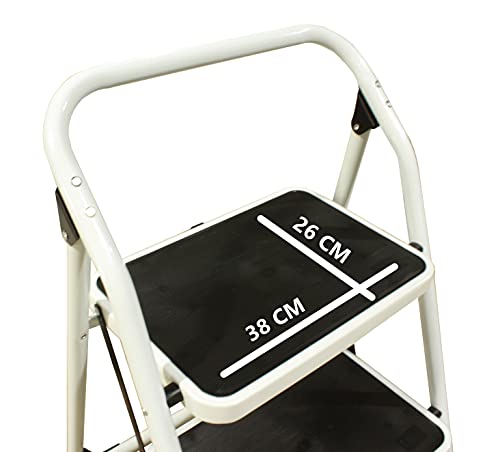 Escalera 2 peldaños Extra Anchos, Taburete Plegable, peldaños y Patas Antideslizantes