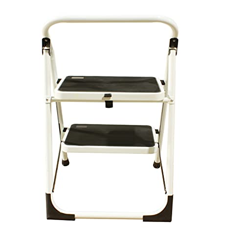 Escalera 2 peldaños Extra Anchos, Taburete Plegable, peldaños y Patas Antideslizantes