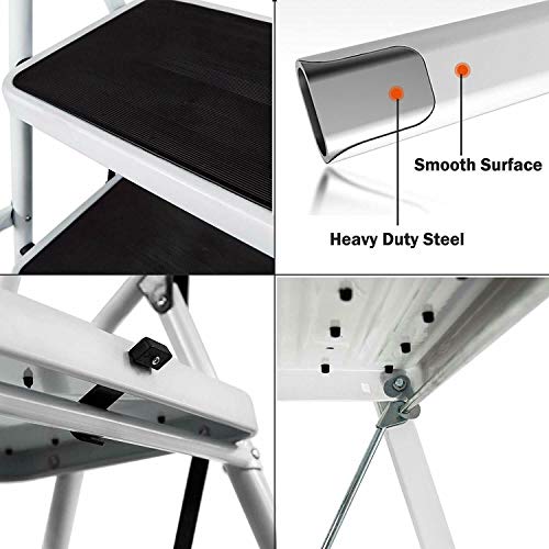 Escalera de acero de hierro de 2,3,4 peldaños, resistente, capacidad de 330 libras, plegable, portátil, ancha, antideslizante, 2 peldaños de seguridad, peso ligero 3 Step