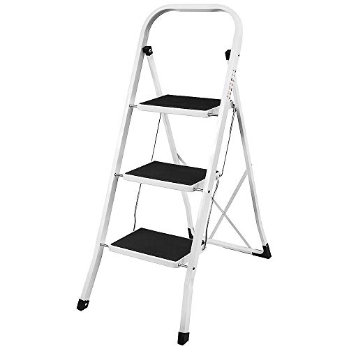 Escalera de acero de hierro de 2,3,4 peldaños, resistente, capacidad de 330 libras, plegable, portátil, ancha, antideslizante, 2 peldaños de seguridad, peso ligero 3 Step