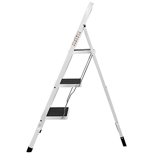 Escalera de acero de hierro de 2,3,4 peldaños, resistente, capacidad de 330 libras, plegable, portátil, ancha, antideslizante, 2 peldaños de seguridad, peso ligero 3 Step