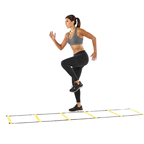 ESCALERA de AGILIDAD por F1TNERGY Equipo Entrenamiento con Bolsa GRATIS INCLUYE 12 Escalones Peldaños Ajustables 6 metros 10 Conos de Velocidad 4 clavijas y anillas en D Mejora Coordinacion futbol