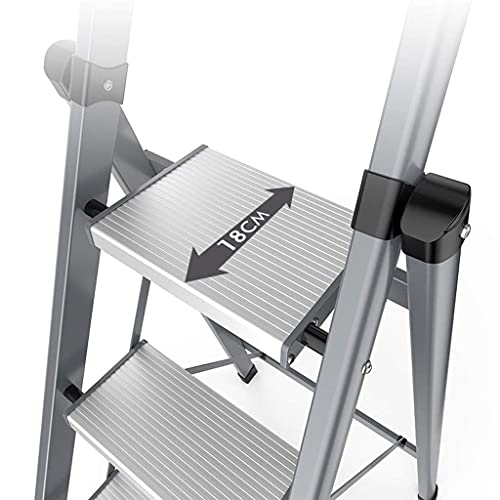 Escalera Escalera De Aleación De Aluminio Escalera De Espiga Plegable Para El Hogar Espesor Escaleras Multifuncionales Para Interiores Escalera De Tres Pasos Escalera Mecánica Pequeña (Color: Grey, S
