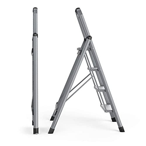 Escalera Escalera De Aleación De Aluminio Escalera De Espiga Plegable Para El Hogar Espesor Escaleras Multifuncionales Para Interiores Escalera De Tres Pasos Escalera Mecánica Pequeña (Color: Grey, S