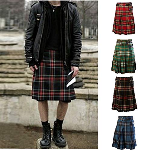 Escocés para Hombre Falda Escocesa Tradicional cinturón Plisado Cadena Bilateral marrón gótico Punk escocés tartán Pantalones Faldas Caliente M color3