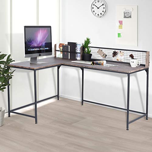 Escritorio esquinero para ordenador, ideal para el hogar, oficina, escritorio en forma de L, tablero de densidad media, mesa estable de 165 x 110 x 75 – 95 cm nogal